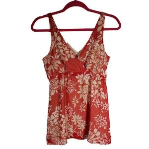 New York & Company Women's Small Red White & Tan Floral Polyester Sleeveless Top